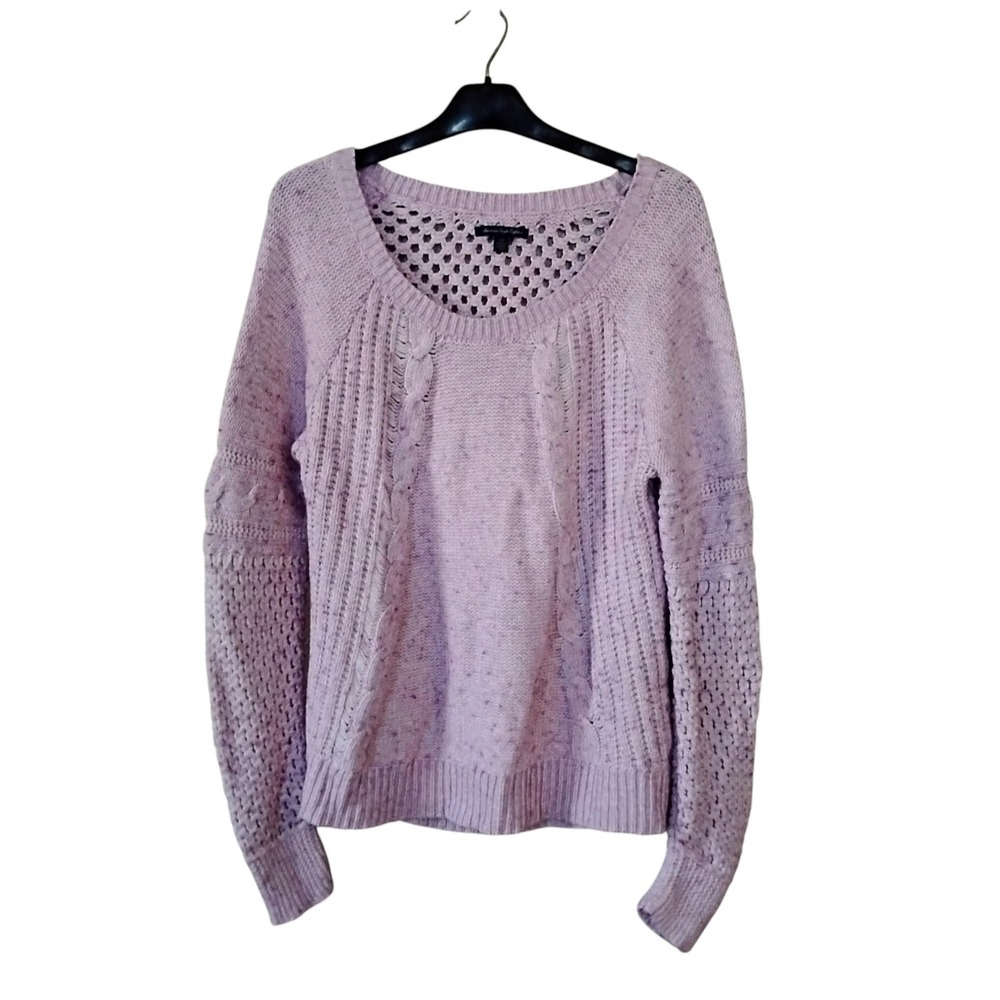 American Eagle Lavender Purple Cable Knit Crochet Back Sweater Large